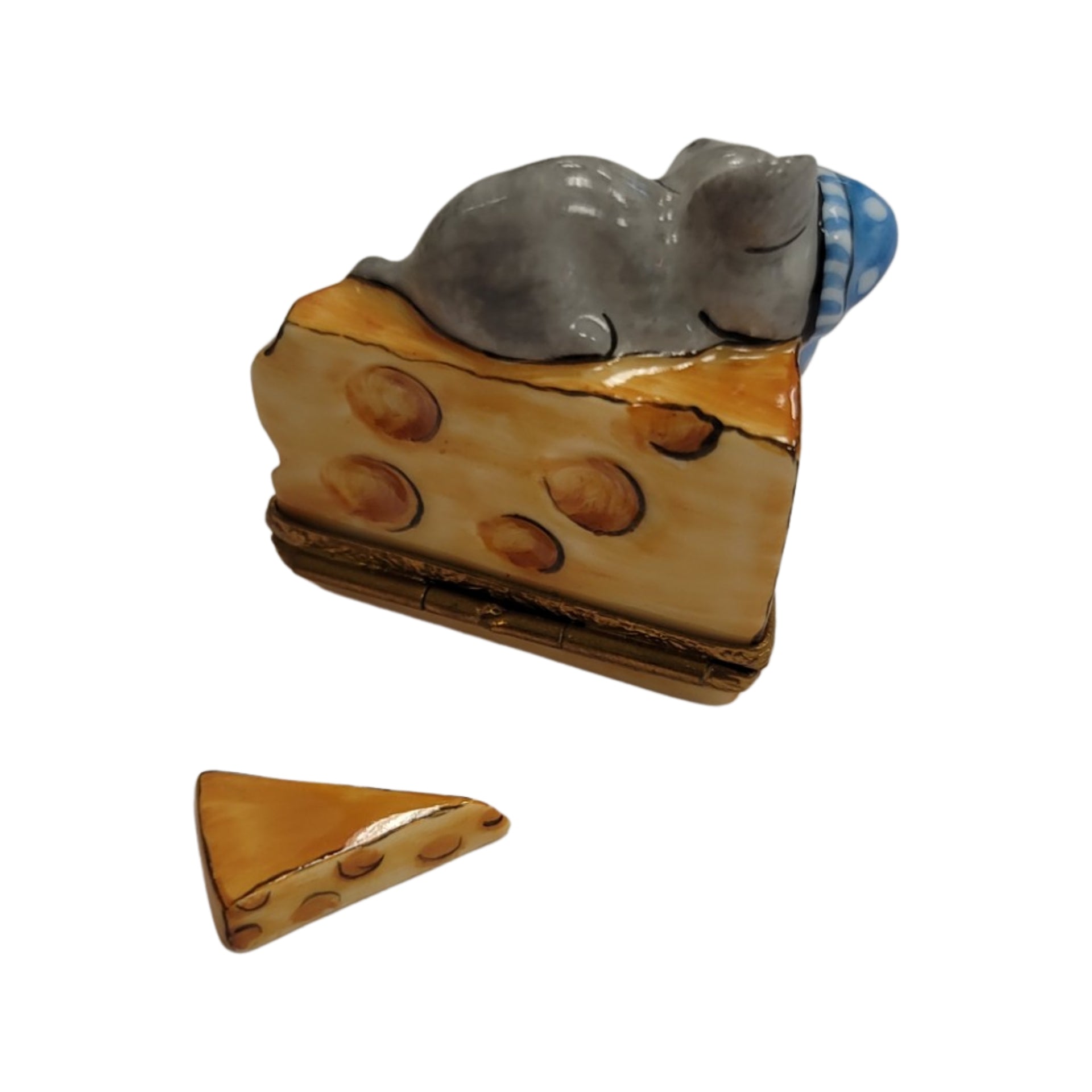 Sleeping Mouse on Cheese Porcelain Limoges mouse food French Trinket Box