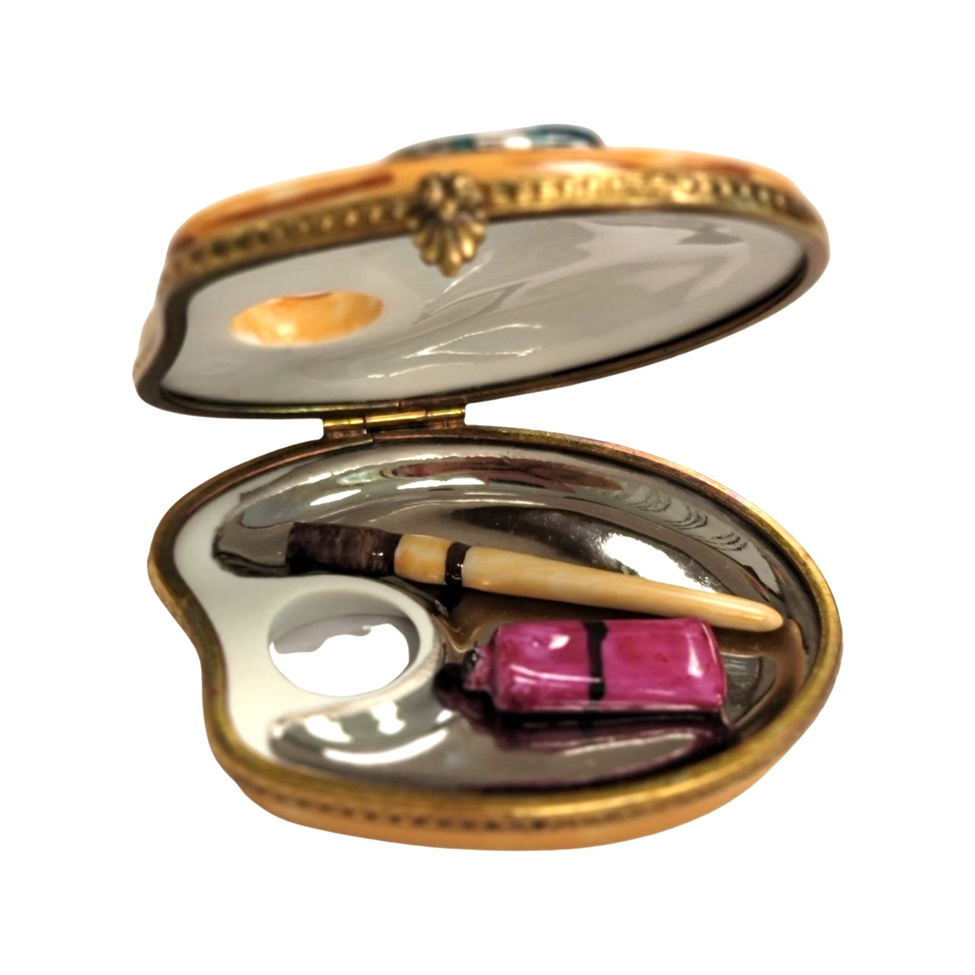 Small Artist Palette Figurine Porcelain Limoges Fine Art travel French Trinket Box