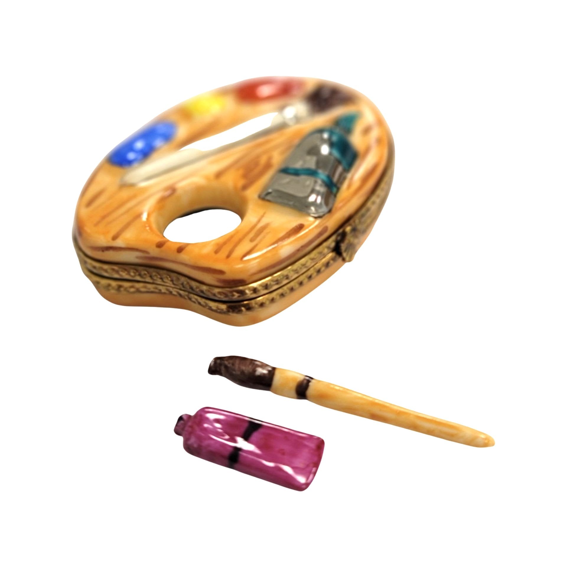 Small Artist Palette Figurine Porcelain Limoges Fine Art travel French Trinket Box