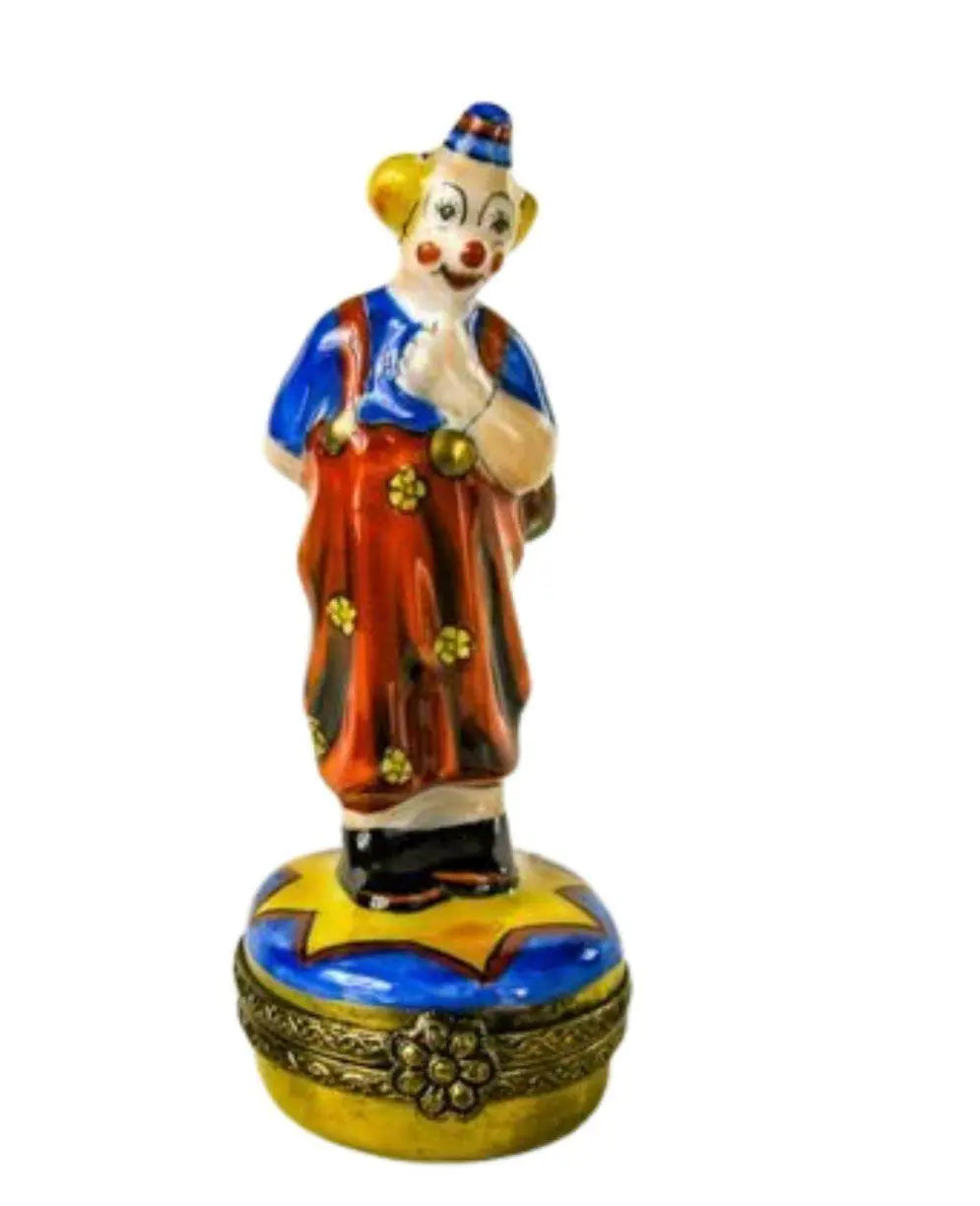Small Clown w Flowers Porcelain Limoges Circus Clown French Trinket Box