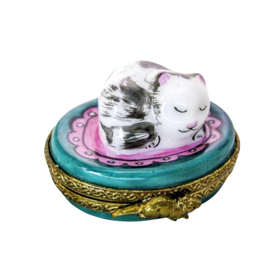 Small Kitty Cat on Round Porcelain Limoges cat cats limoge box French Trinket Box
