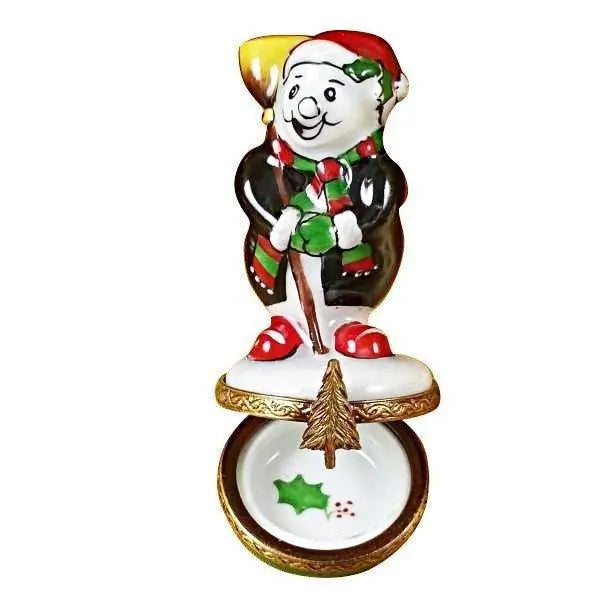 Small Laughing Snowman Limoges box, hand-painted porcelain made in France