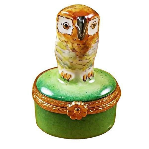 Small Owl on Green limoges box Porcelain Limoges French Trinket Box
