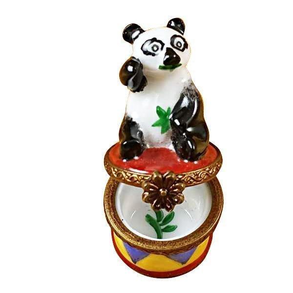 Small Panda on Round Base limoges box Porcelain Limoges French Trinket Box
