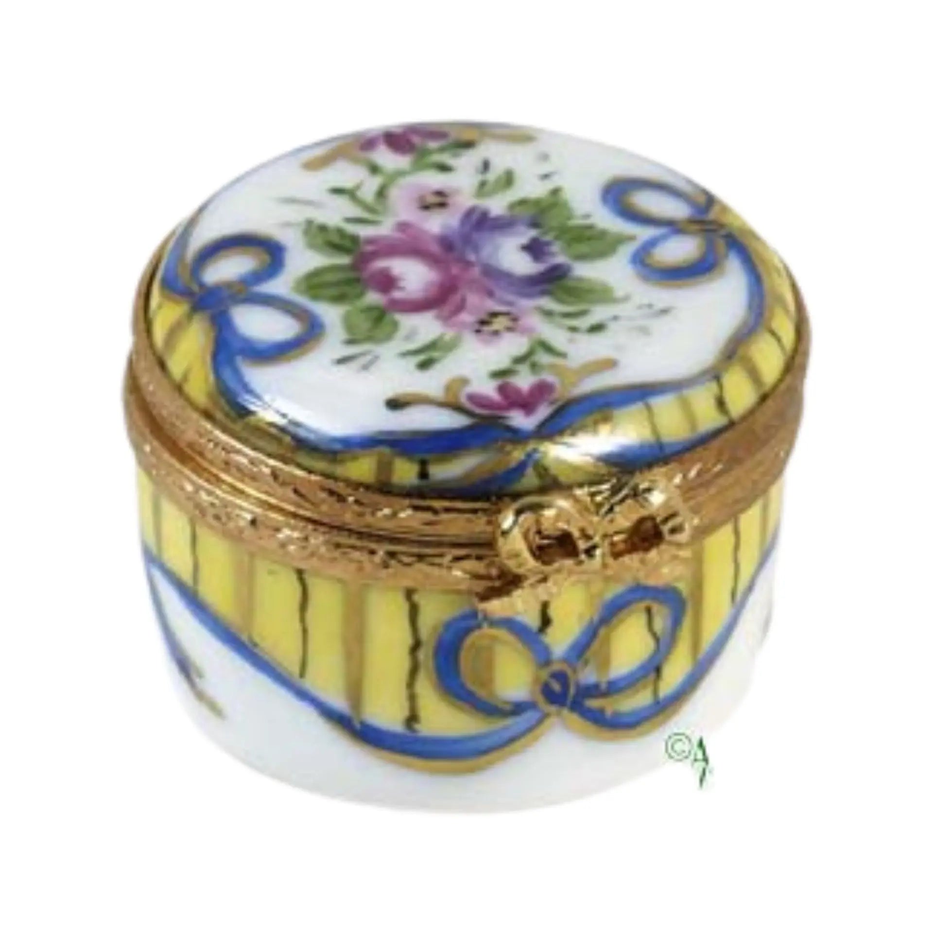 Small Round: Recamier Jaune Porcelain Limoges traditional French Trinket Box
