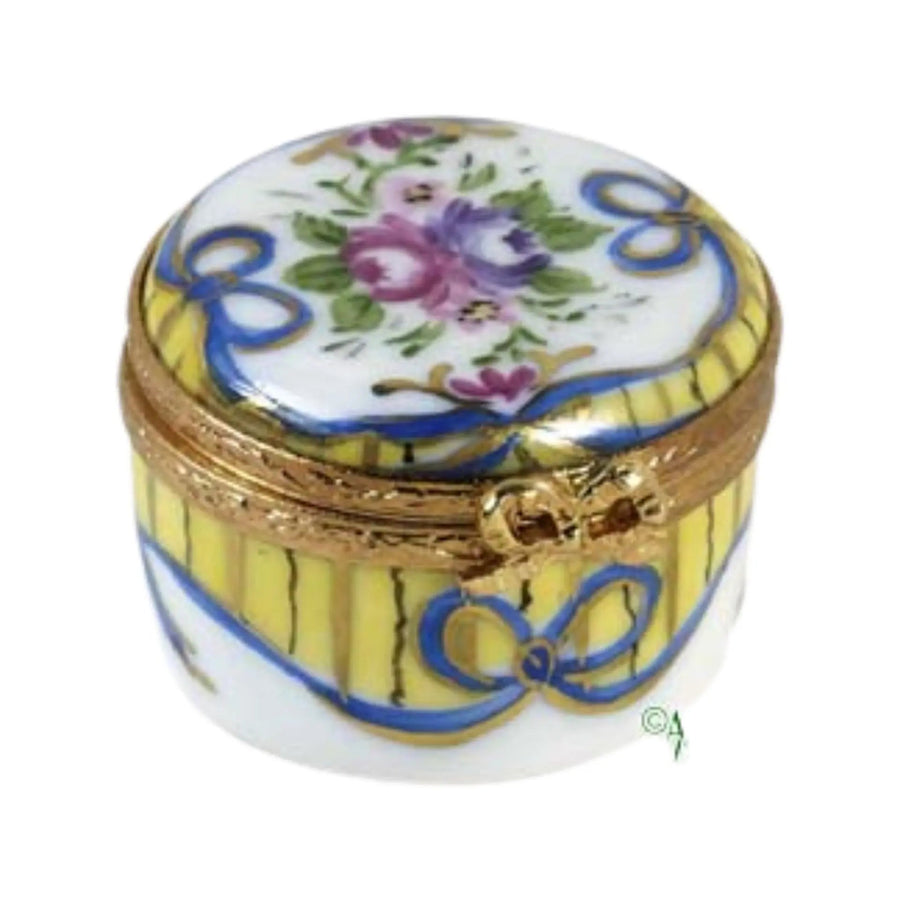 Small Round: Recamier Jaune Porcelain Limoges traditional French Trinket Box
