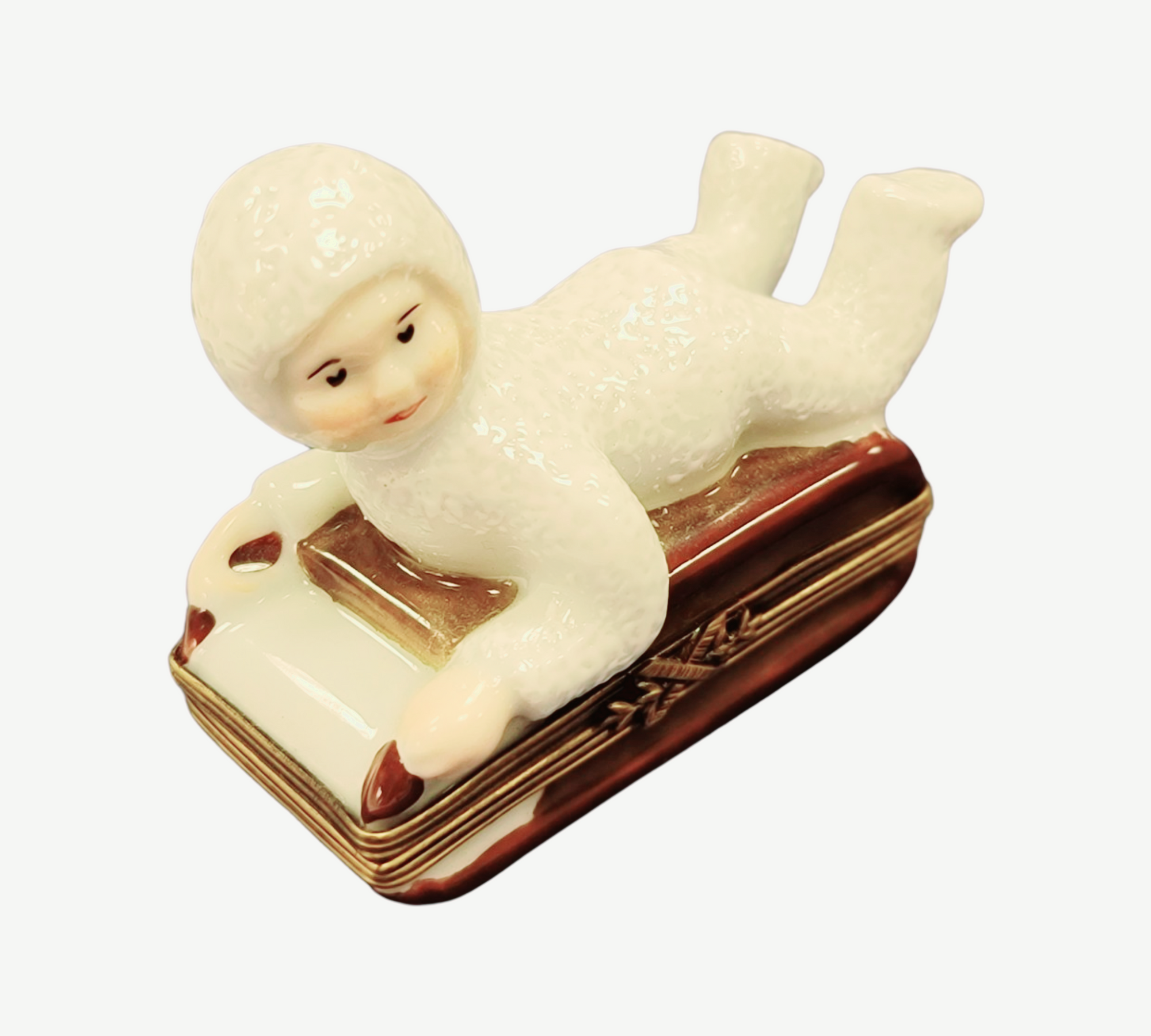 Snowbaby Sledding Adventure Box Porcelain Limoges xmas French Trinket Box