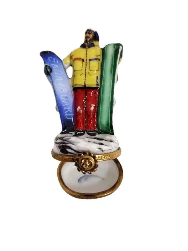 Snowboarder Limoges Box Figurine Porcelain Limoges Sports Winter French Trinket Box