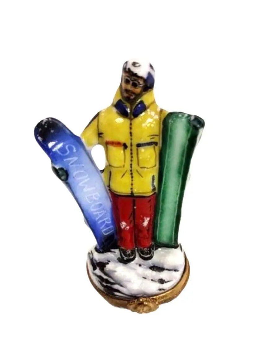Snowboarder Limoges Box Figurine Porcelain Limoges Sports Winter French Trinket Box