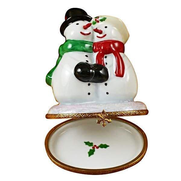 Snowman Couple Porcelain Limoges snowman French Trinket Box