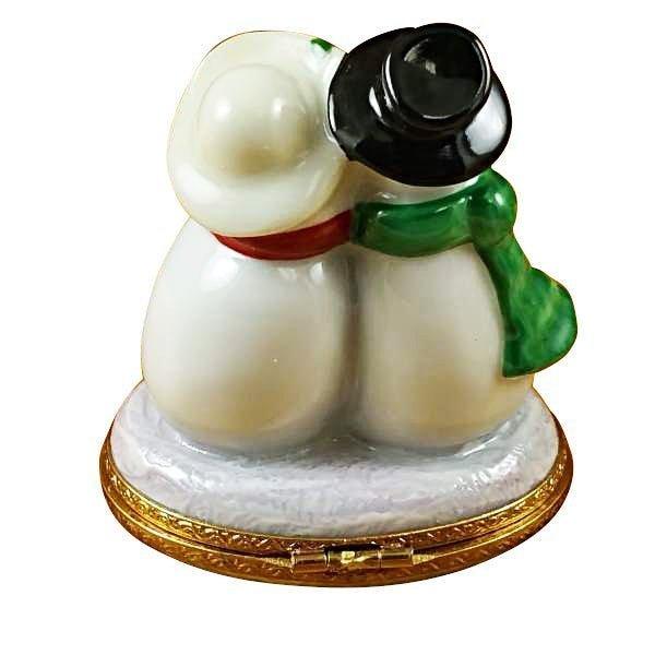 Snowman Couple Porcelain Limoges snowman French Trinket Box