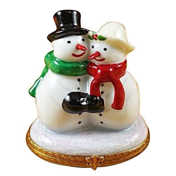Snowman Couple Porcelain Limoges snowman French Trinket Box
