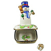 Snowman with Blue Scarf Porcelain Limoges snowman French Trinket Box