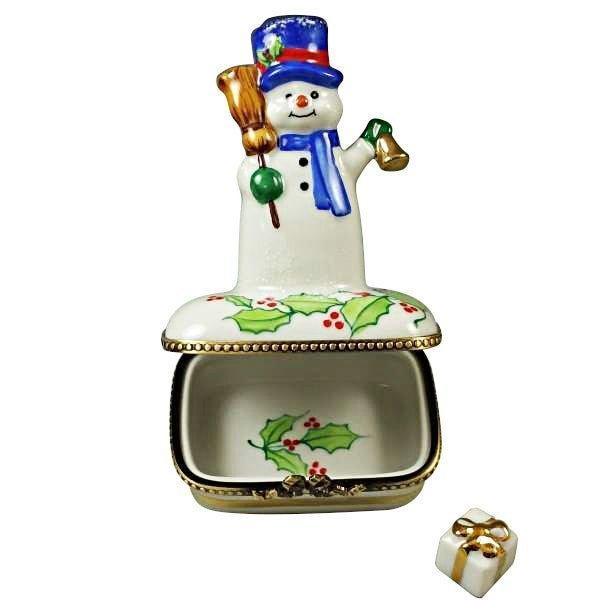 Snowman with Blue Scarf Porcelain Limoges snowman French Trinket Box