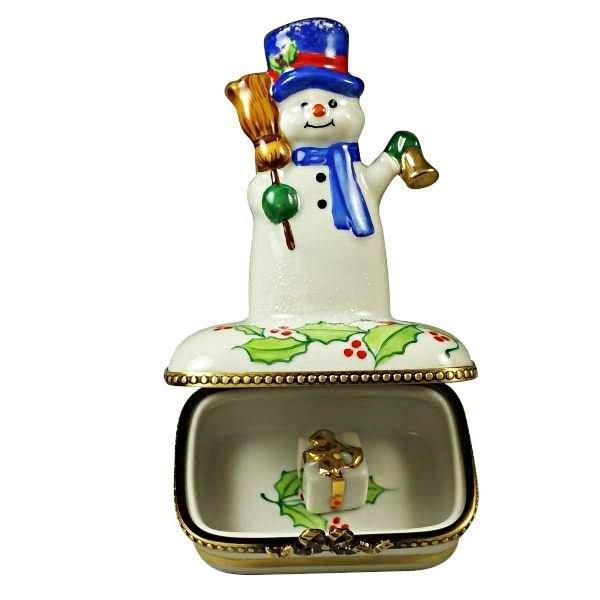 Snowman with Blue Scarf Porcelain Limoges snowman French Trinket Box