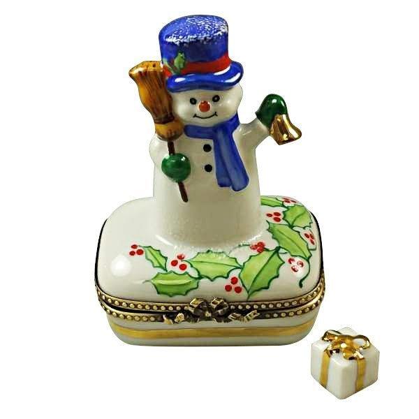 Snowman with Blue Scarf Porcelain Limoges snowman French Trinket Box