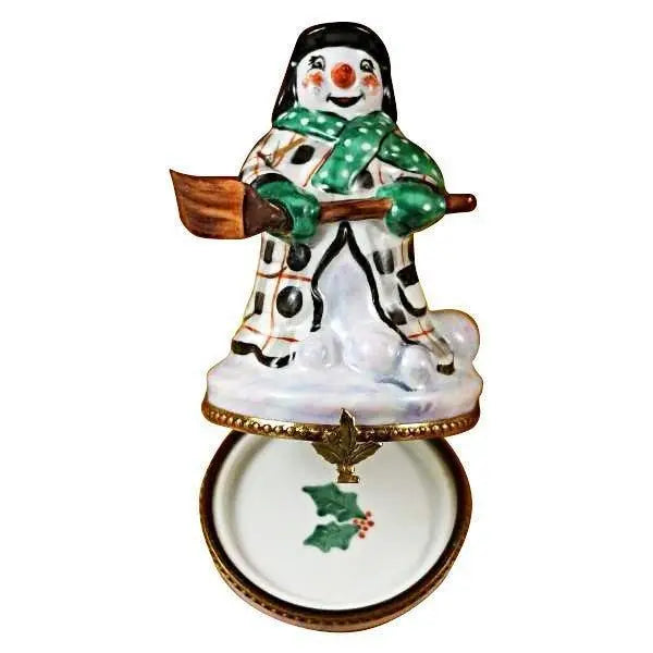 Snowman for Winter Lovers Limoges box, hand-painted porcelain made in France