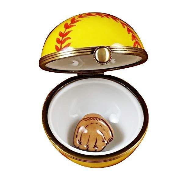 Softball with Removable Glove Porcelain Limoges sports French Trinket Box