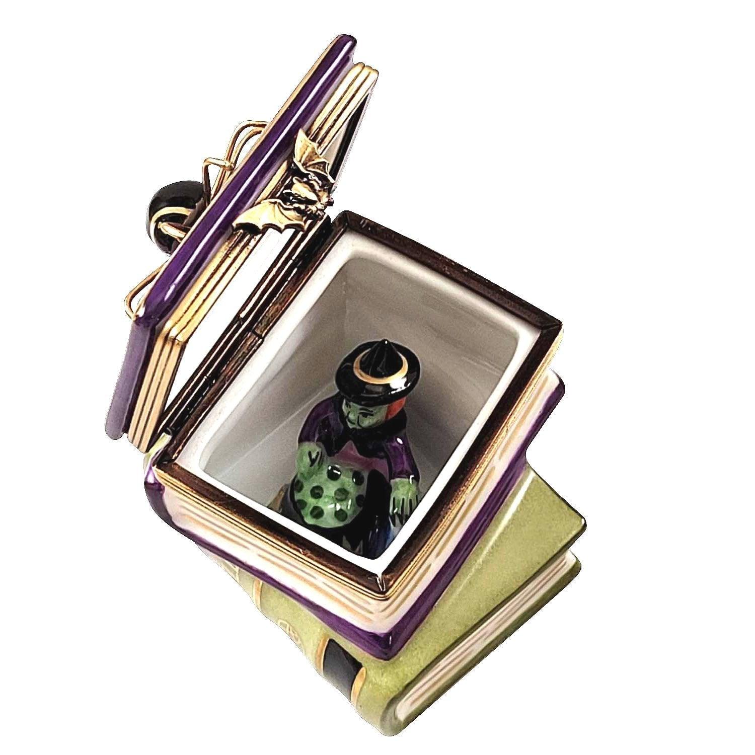 Spell Books with Spider & Witch Porcelain Limoges halloween French Trinket Box