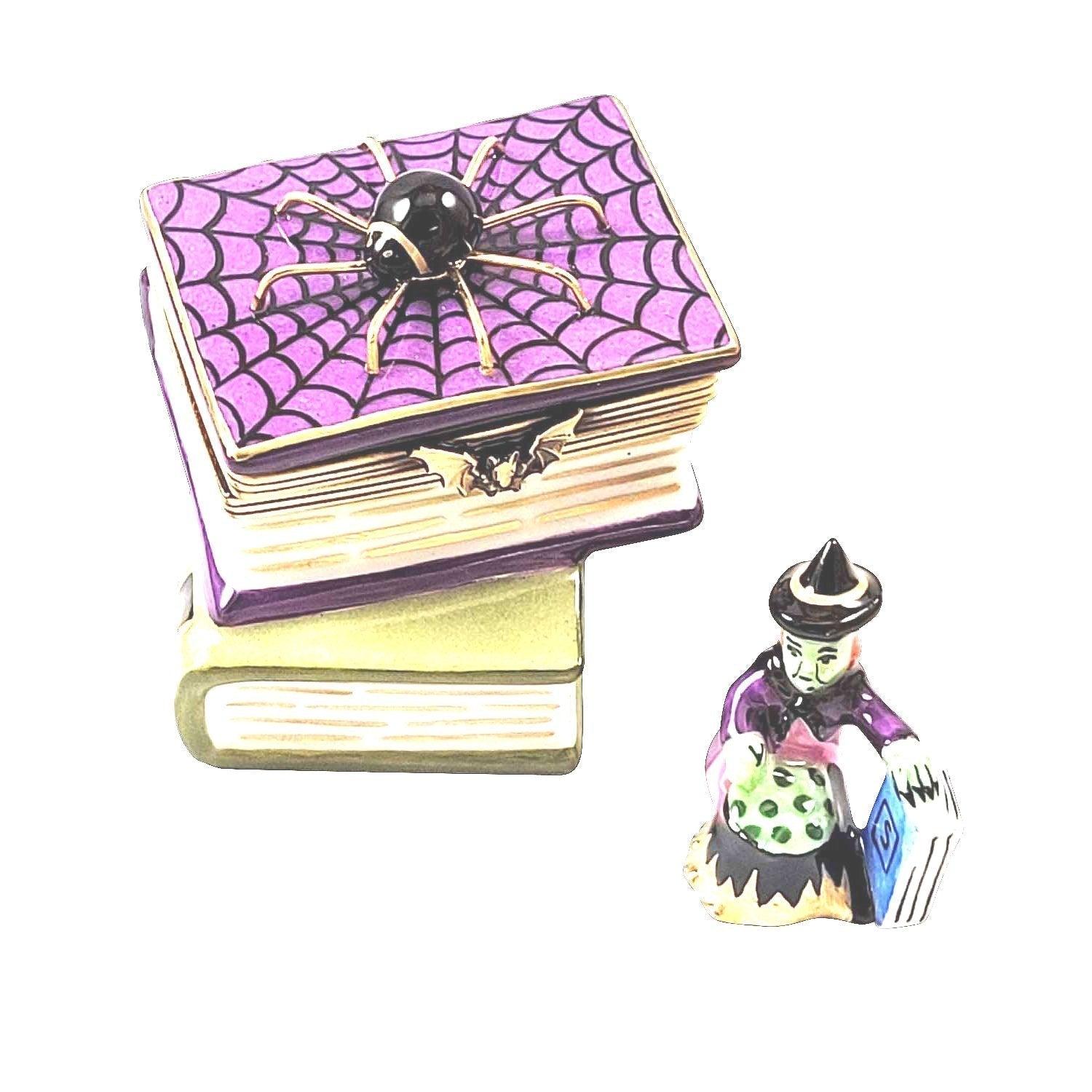 Spell Books with Spider & Witch Porcelain Limoges halloween French Trinket Box