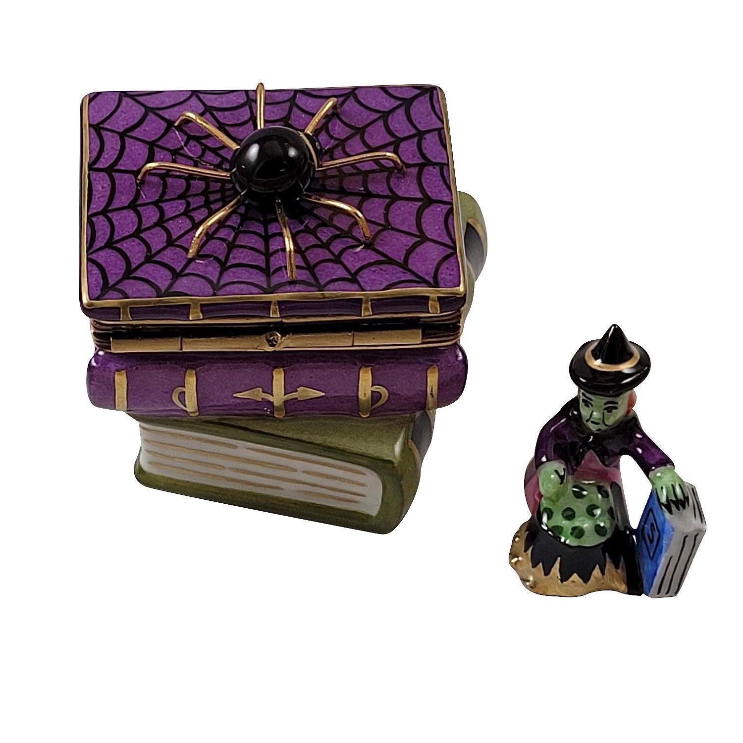 Spell Books with Spider & Witch Porcelain Limoges halloween French Trinket Box