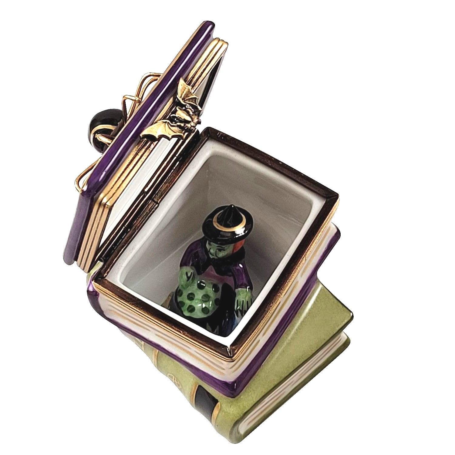 Spell Books with Spider & Witch Porcelain Limoges halloween French Trinket Box