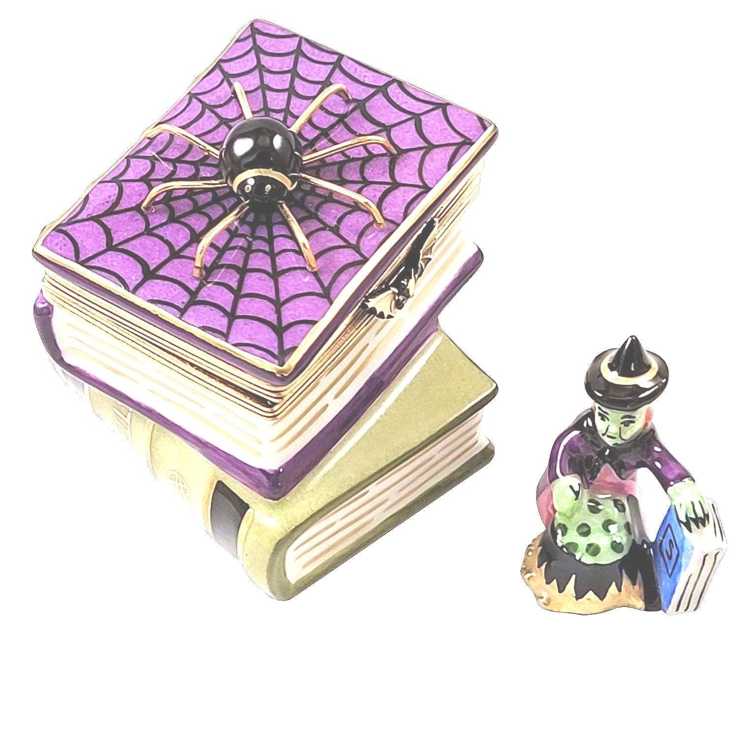Spell Books with Spider & Witch Porcelain Limoges halloween French Trinket Box