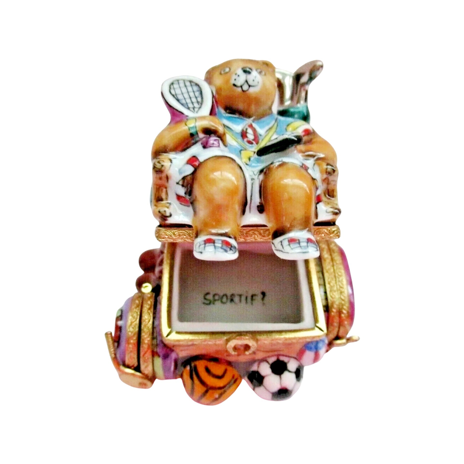 Sports Nut Bear Porcelain Limoges Bear sports French Trinket Box