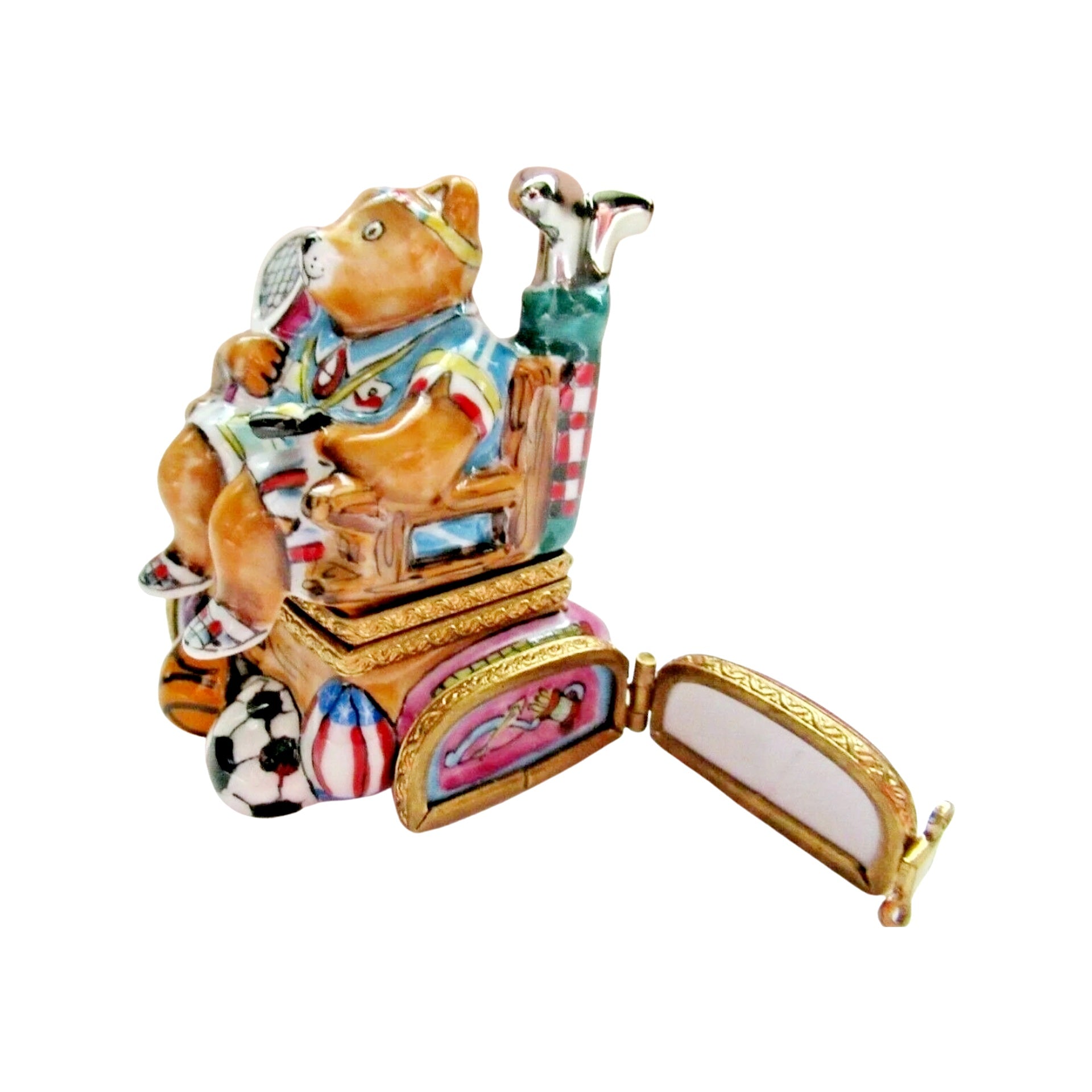 Sports Nut Bear Porcelain Limoges Bear sports French Trinket Box