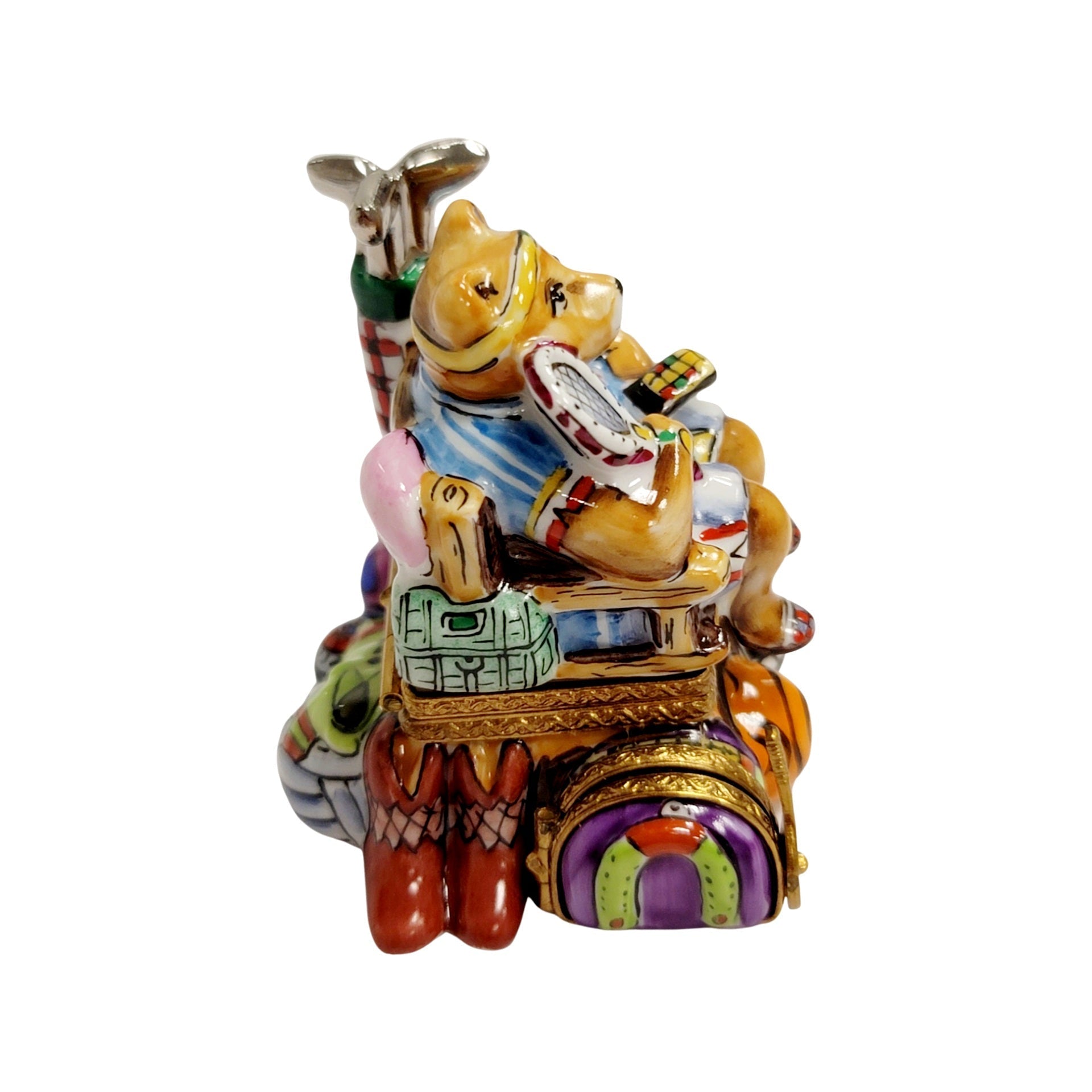 Sports Nut Bear Figurine Porcelain Limoges Sports Bear French Trinket Box