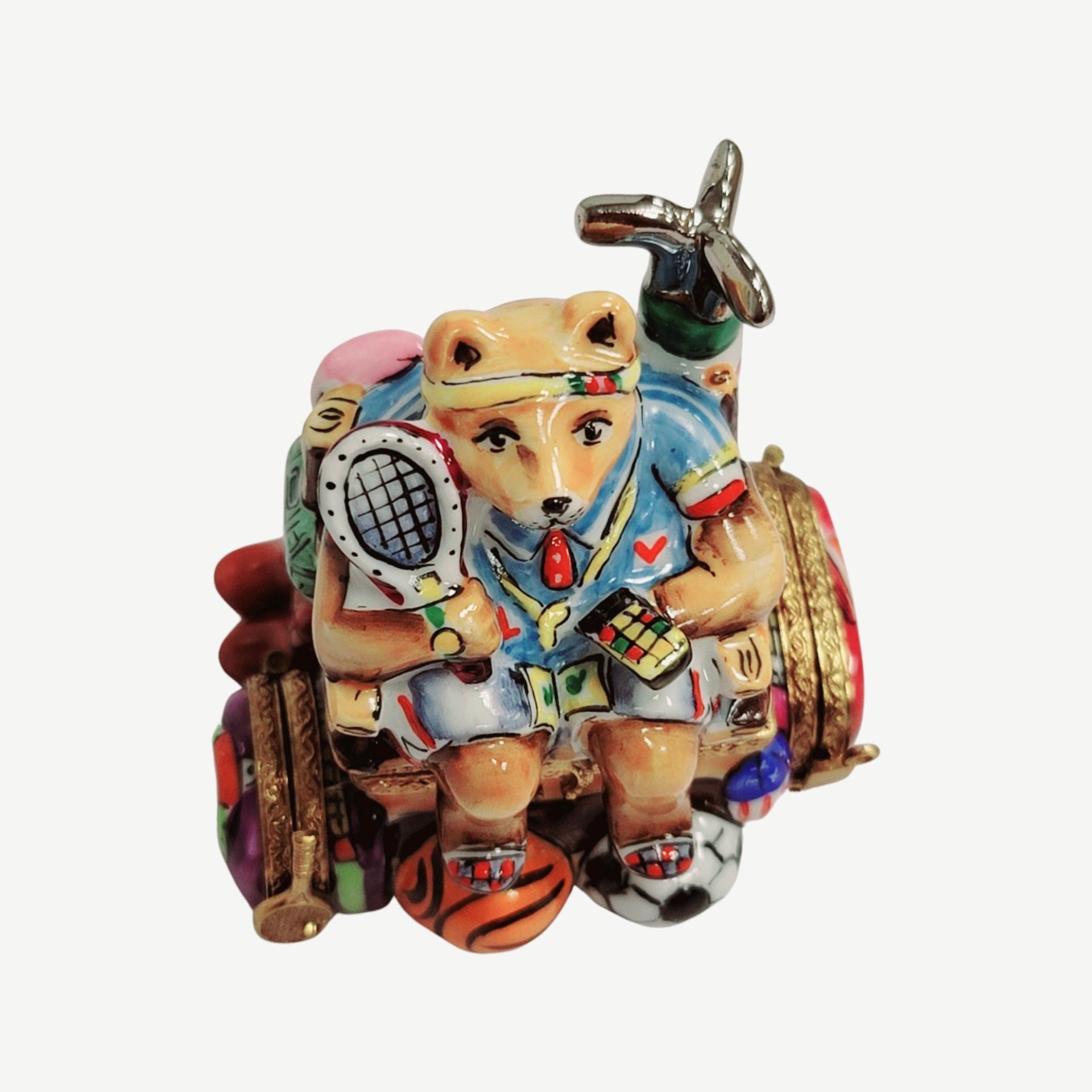 Sports Nut Bear Figurine Porcelain Limoges Sports Bear French Trinket Box