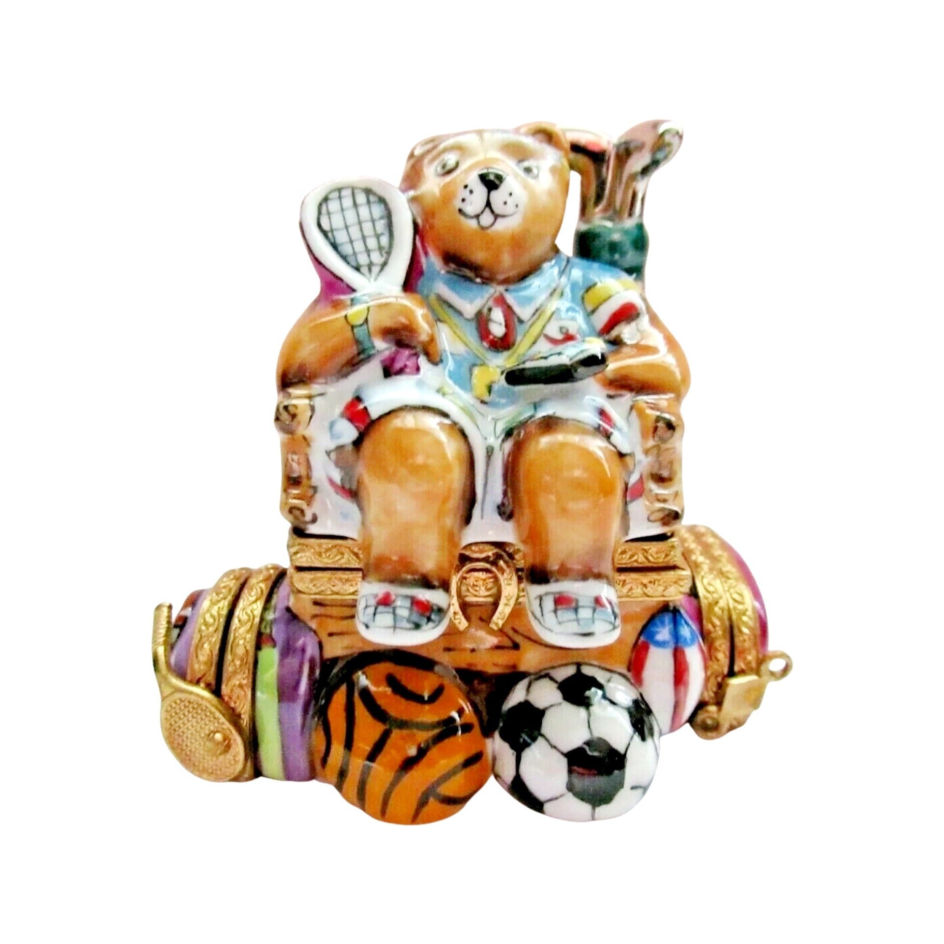 Sports Nut Bear Porcelain Limoges Bear sports French Trinket Box
