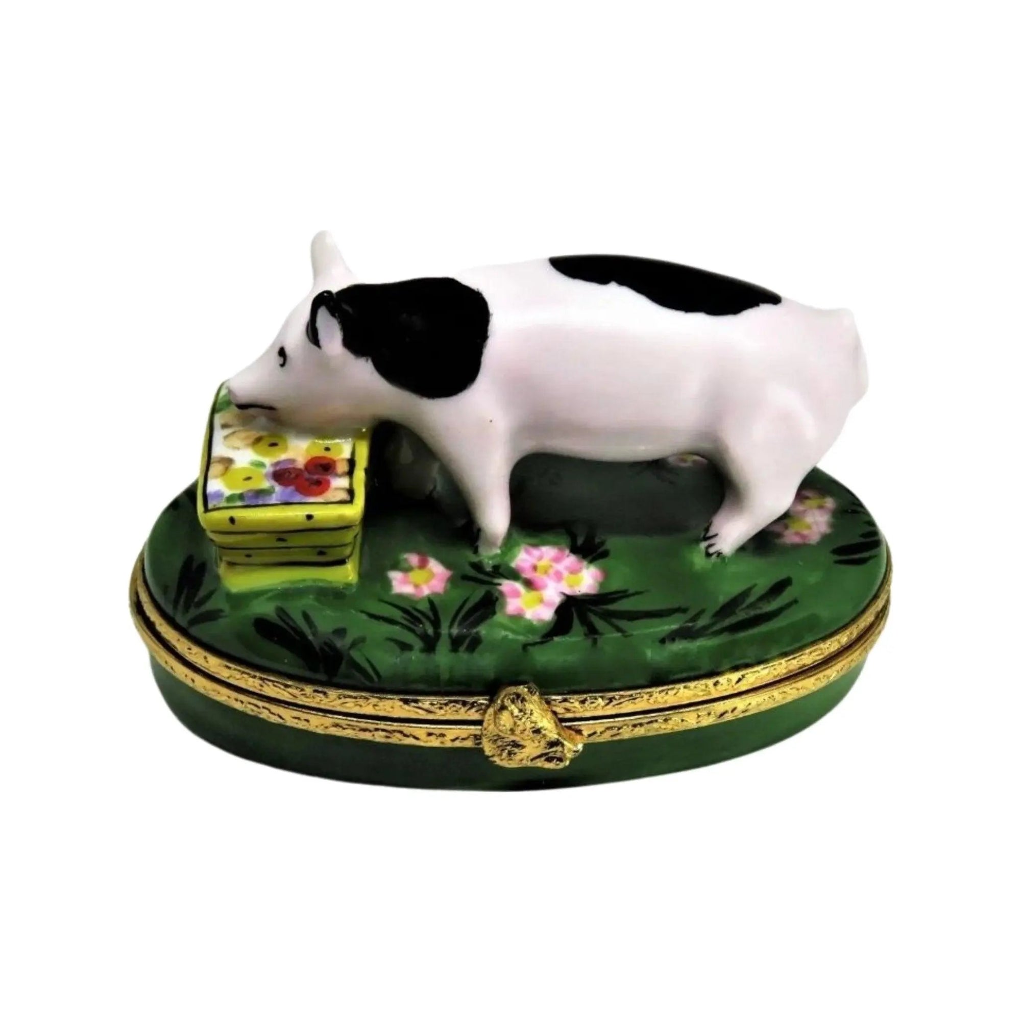 Spotted Pig Porcelain Limoges farm animals French Trinket Box