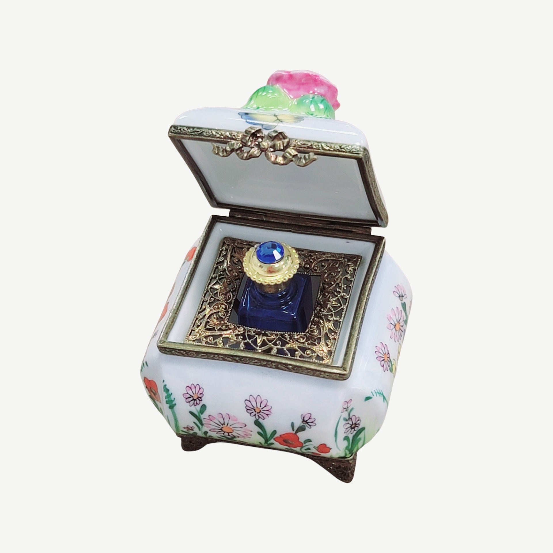 Square Butterfly Perfume Treasure Porcelain Limoges Perfume French Trinket Box