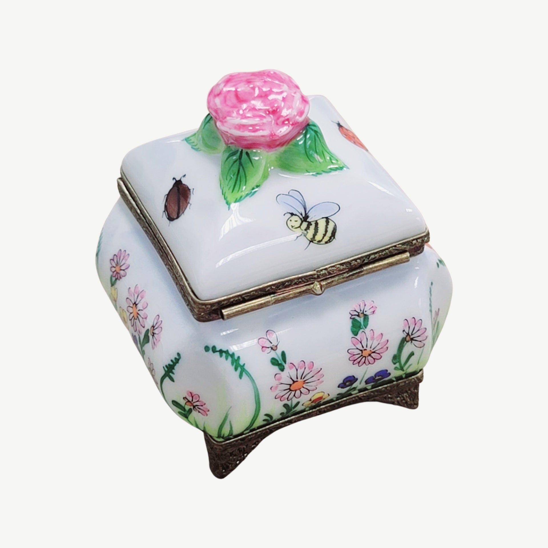 Square Butterfly Perfume Treasure Porcelain Limoges Perfume French Trinket Box