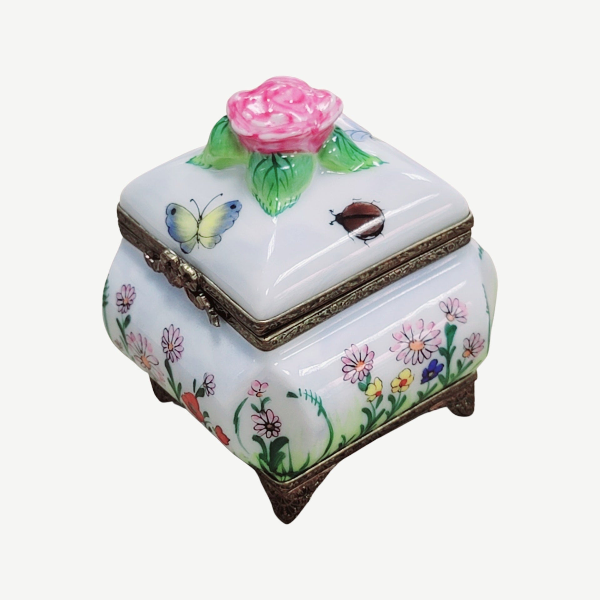 Square Butterfly Perfume Treasure Porcelain Limoges Perfume French Trinket Box