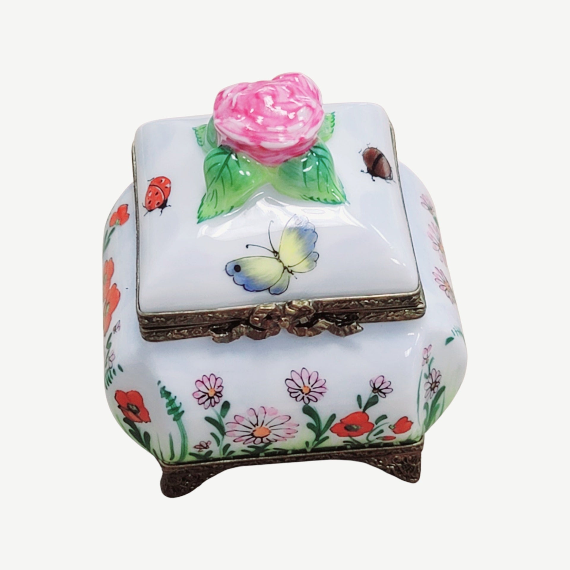Square Butterfly Perfume Treasure Porcelain Limoges Perfume French Trinket Box