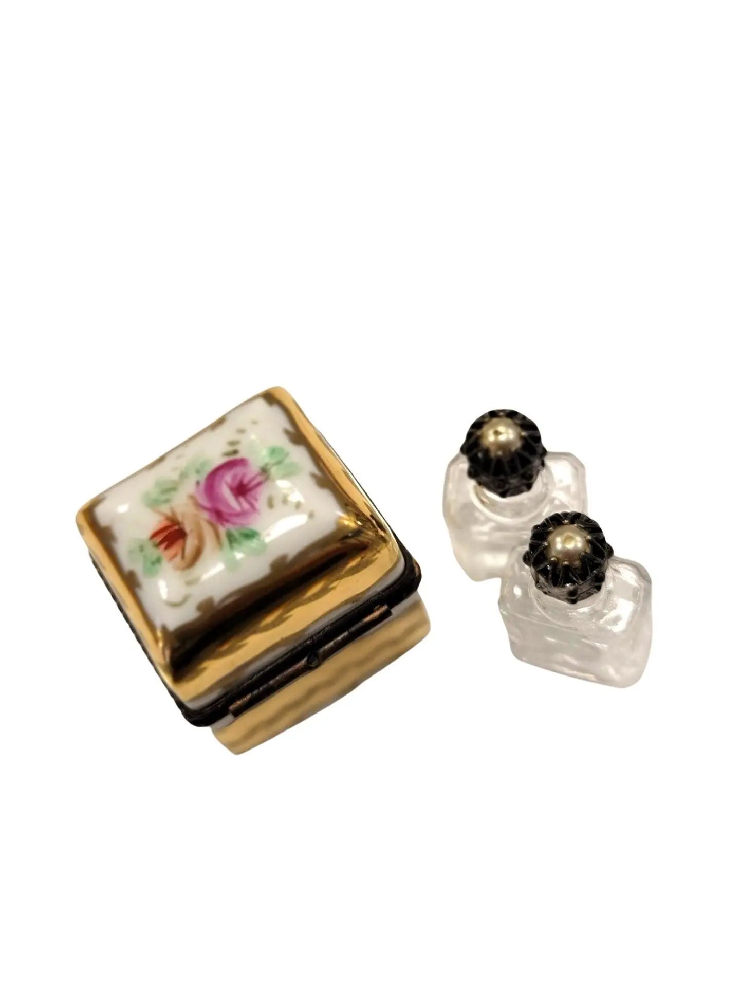 Square Limoges Trinket Box Duo Porcelain Limoges Perfume French Trinket Box