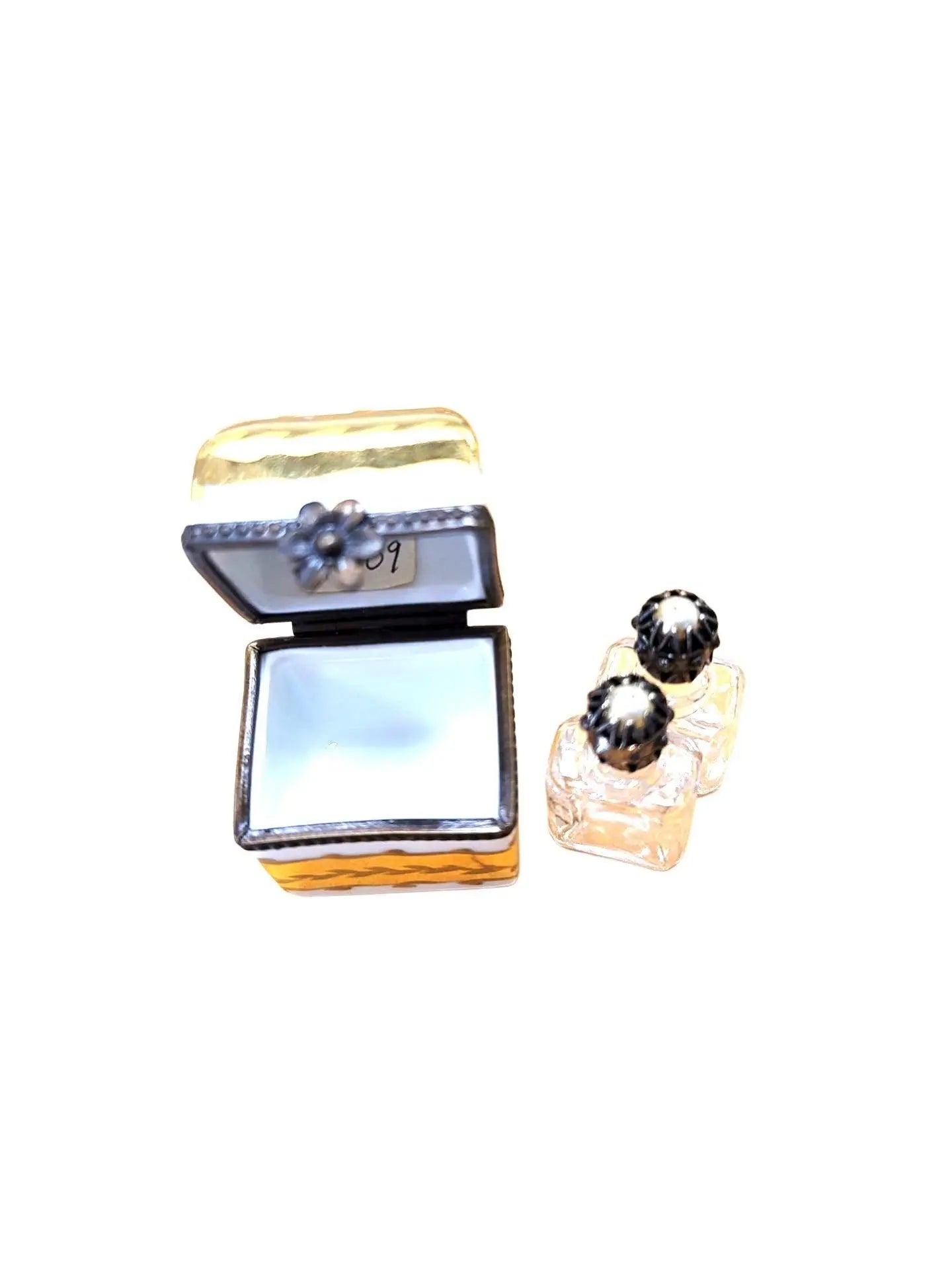 Square Limoges Trinket Box Duo Porcelain Limoges Perfume French Trinket Box