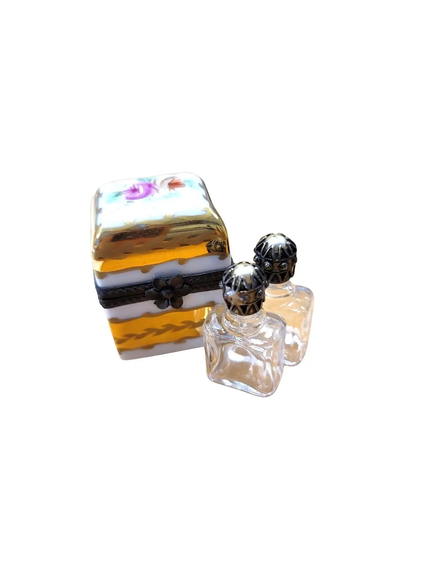 Square Limoges Trinket Box Duo Porcelain Limoges Perfume French Trinket Box