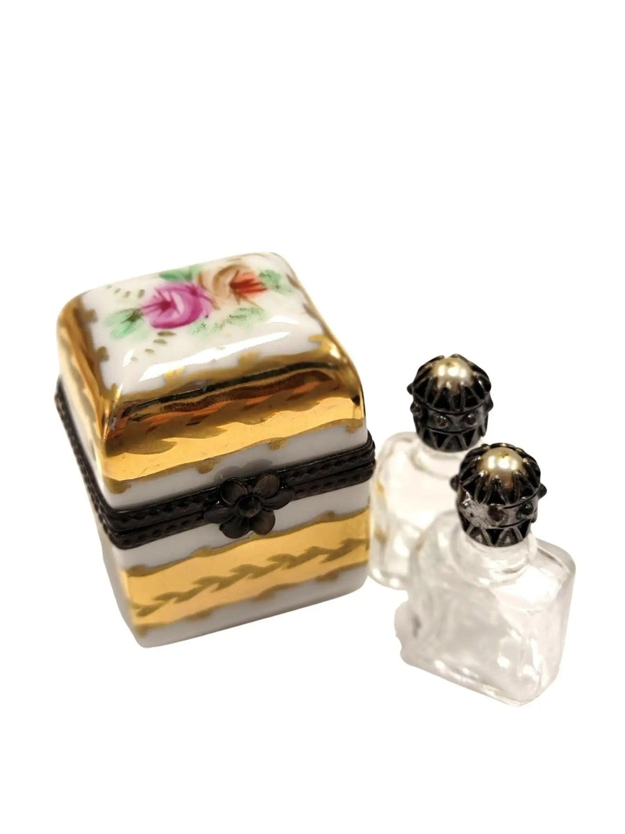 Square Limoges Trinket Box Duo Porcelain Limoges Perfume French Trinket Box