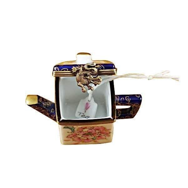 Square Teapot with Blue Spout & Handle Porcelain Limoges China French Trinket Box