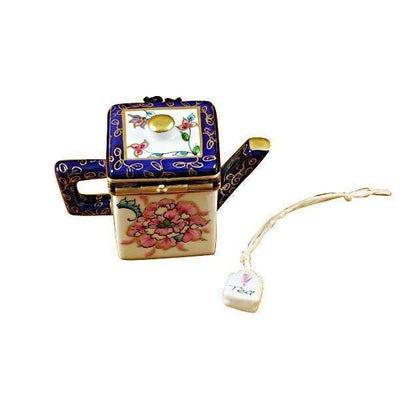 Square Teapot with Blue Spout & Handle Porcelain Limoges China French Trinket Box