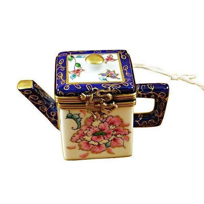 Square Teapot with Blue Spout & Handle Porcelain Limoges China French Trinket Box