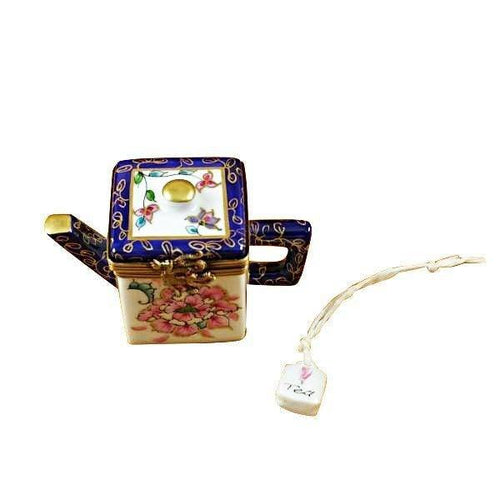 Square Teapot with Blue Spout & Handle Porcelain Limoges China French Trinket Box