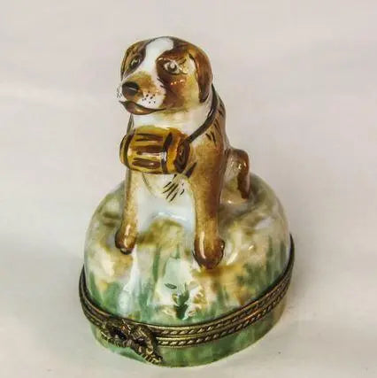St Bernard Dog Porcelain Limoges dog limoges boxes French Trinket Box