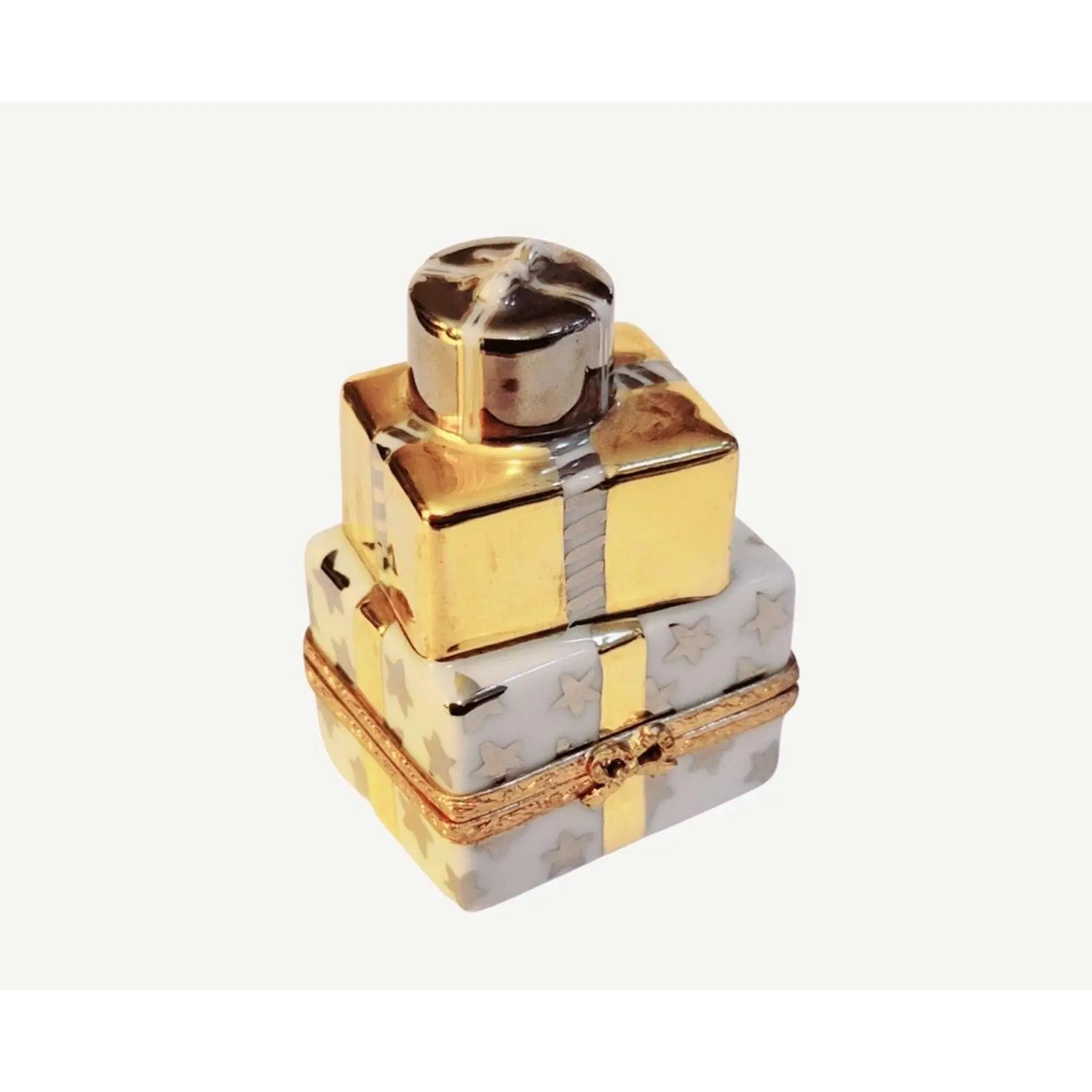 Stack of Gifts Presents Porcelain Limoges xmas theme anniversary French Trinket Box