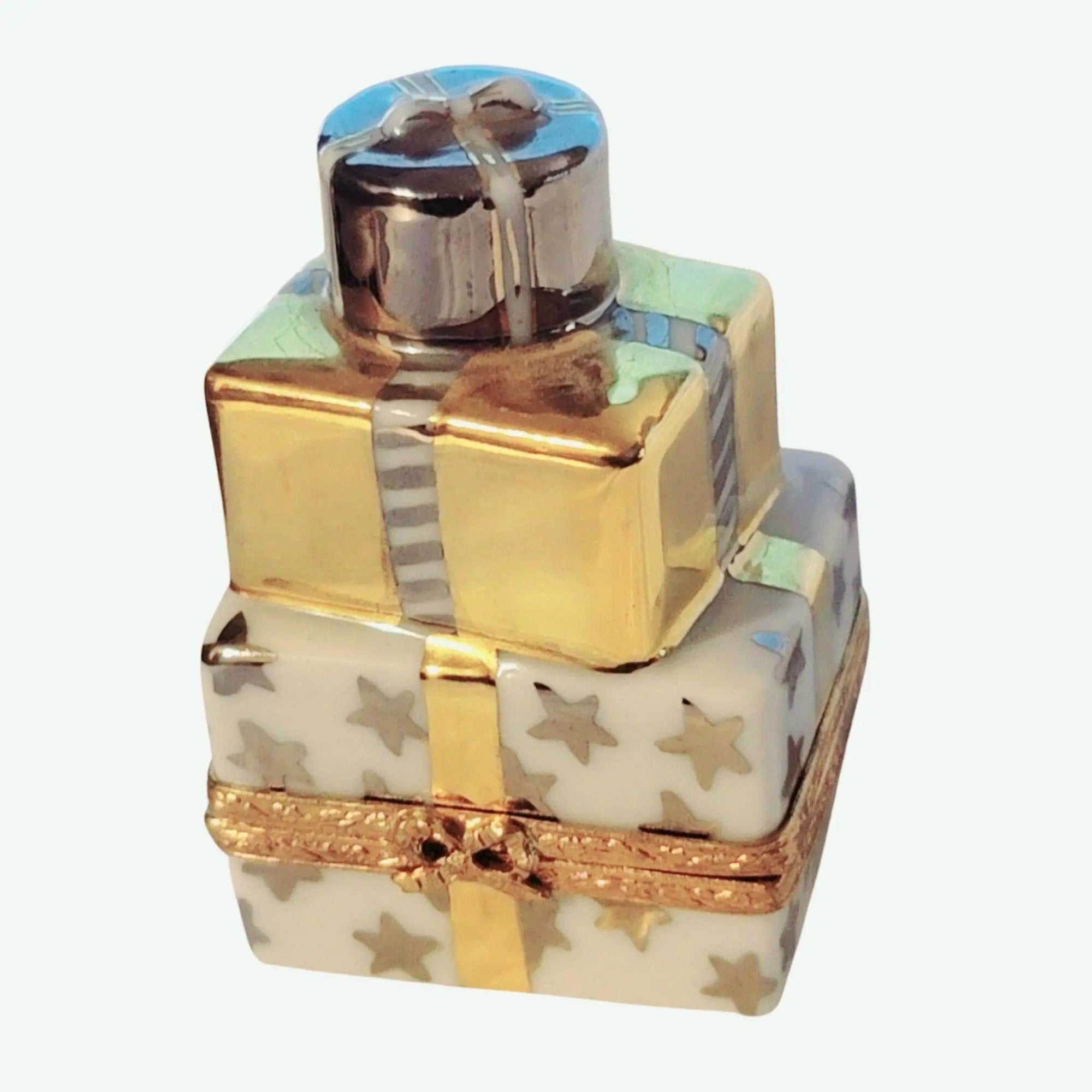 Stack of Gifts Presents Porcelain Limoges xmas theme anniversary French Trinket Box