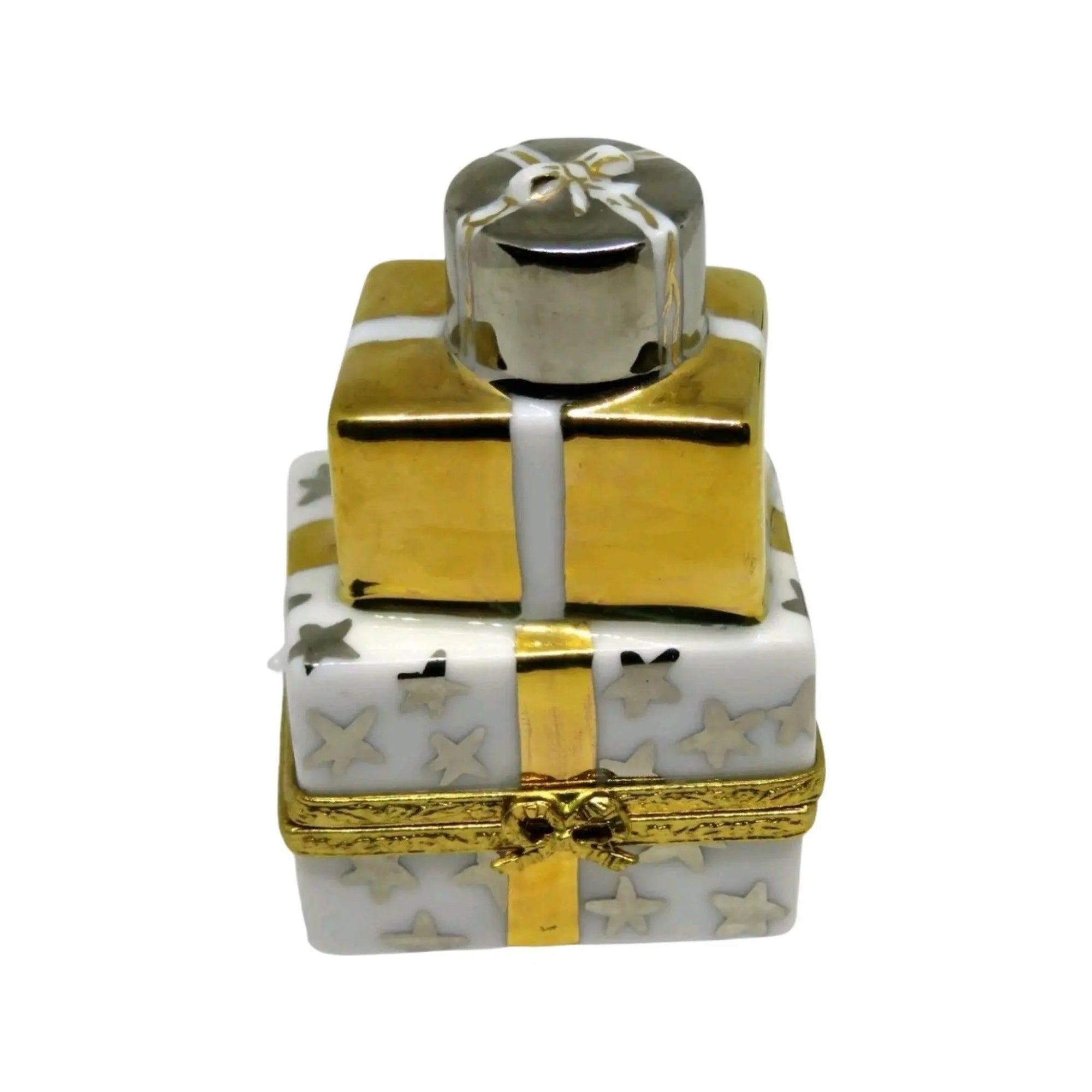 Stack of Gifts Presents Porcelain Limoges xmas theme anniversary French Trinket Box