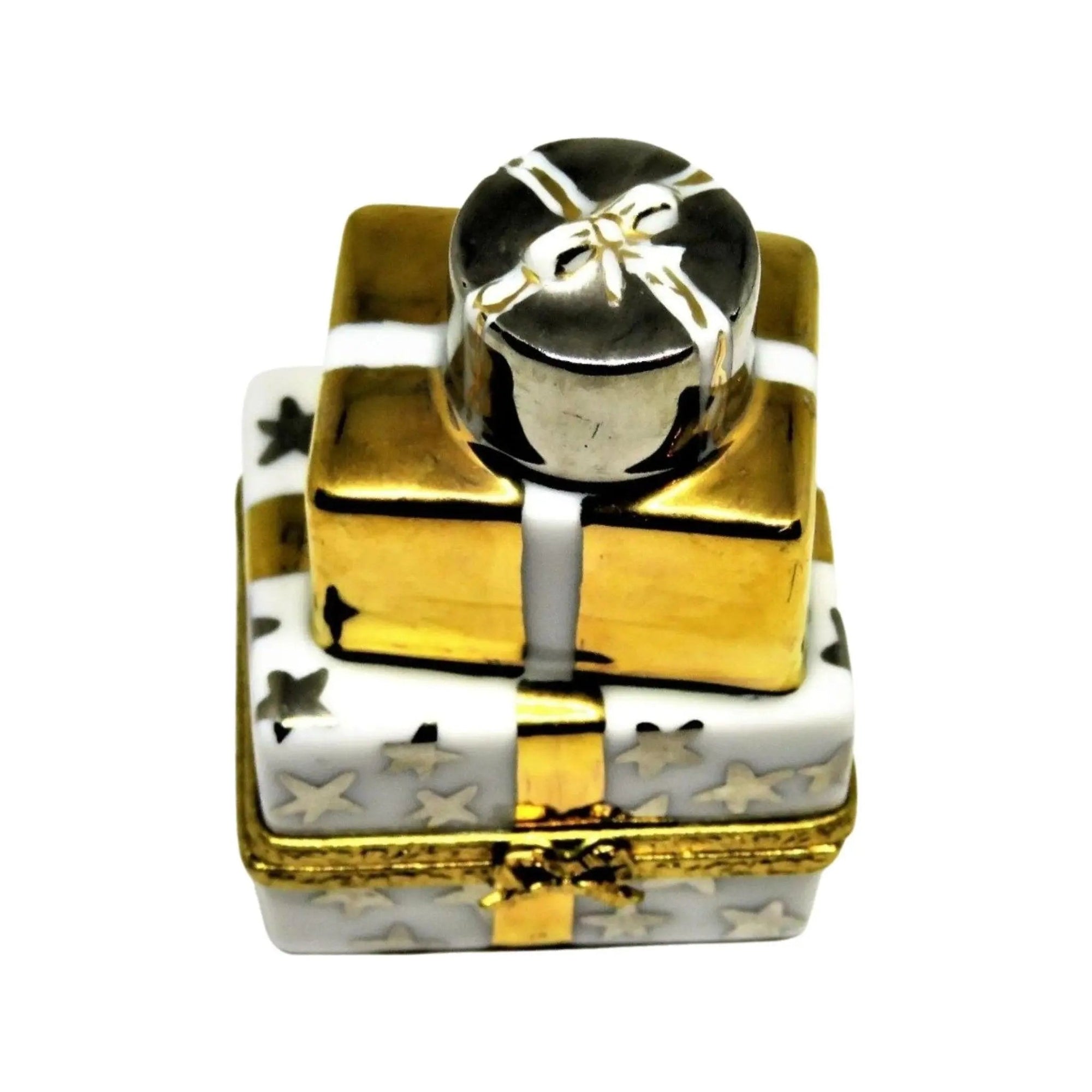 Stack of Gifts Presents Porcelain Limoges xmas theme anniversary French Trinket Box